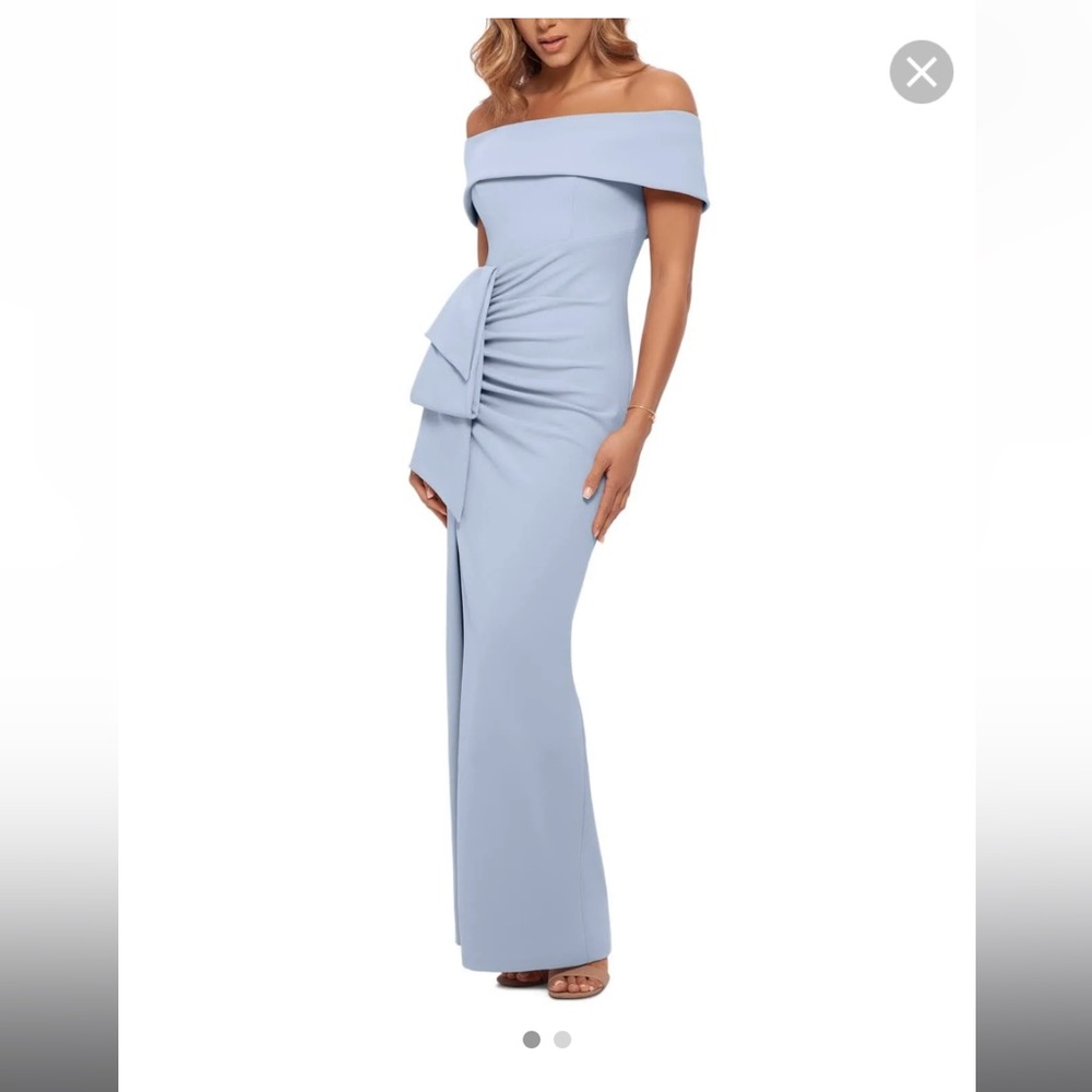 XSCAPE Petite Off-The-Shoulder Draped Gown - NWOT!